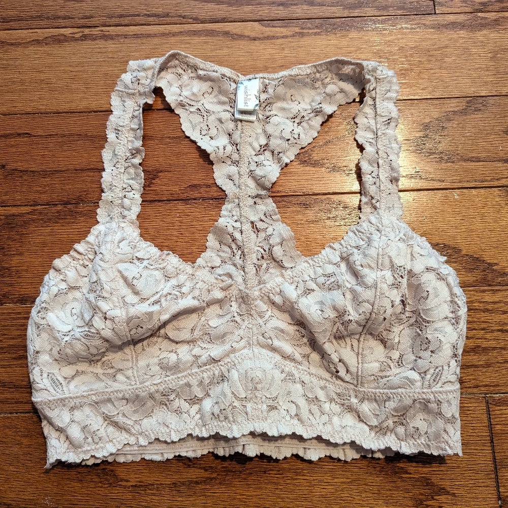 Pale pink lace bralette - lined not padded - small - racerback - wishlist